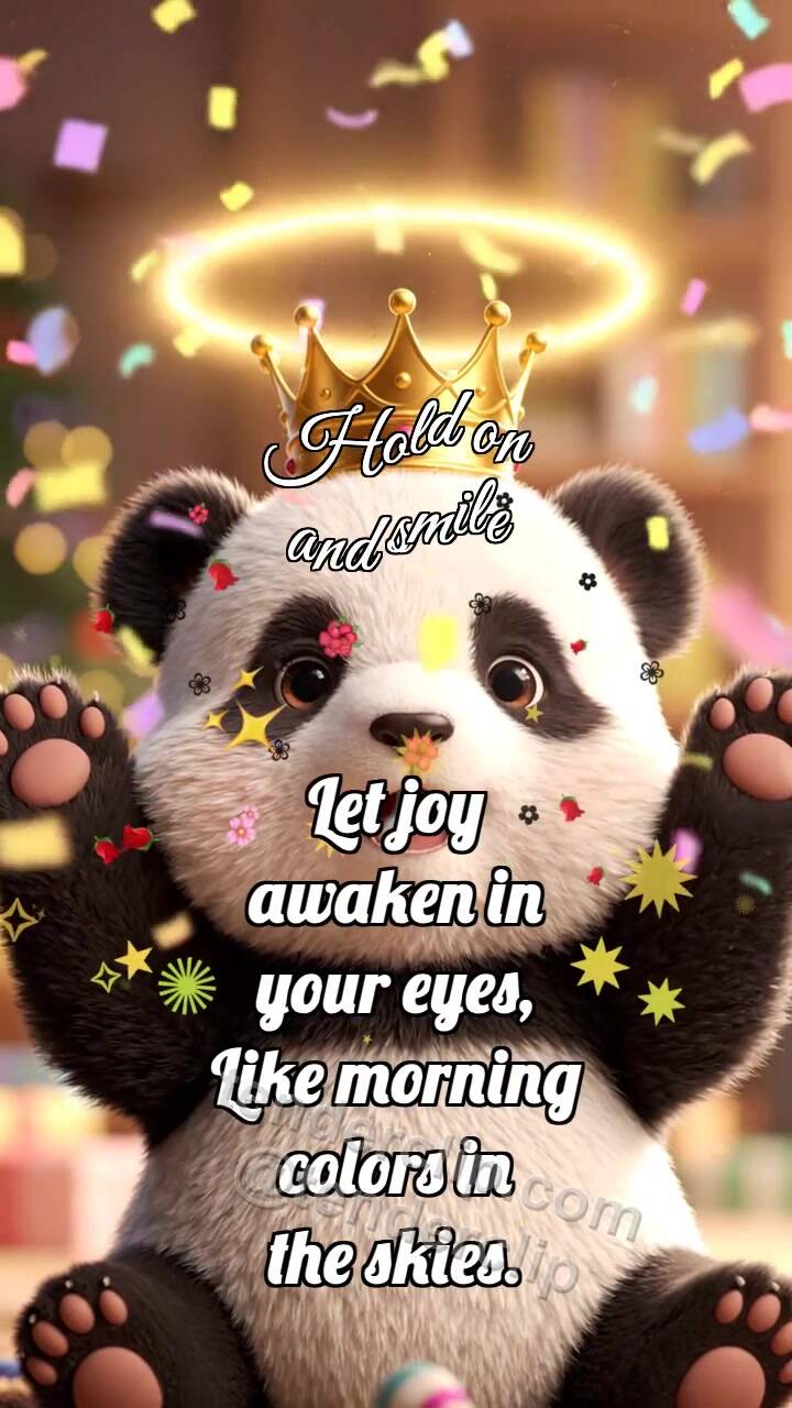 Animated greeting card about Hold on and smile: Panda Cub Gets Crown
