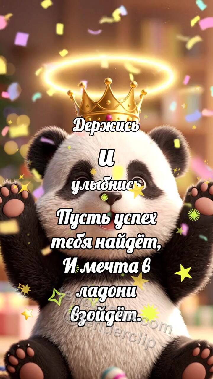 Анимационная открытка на тему Держись и улыбнись: Панда с короной