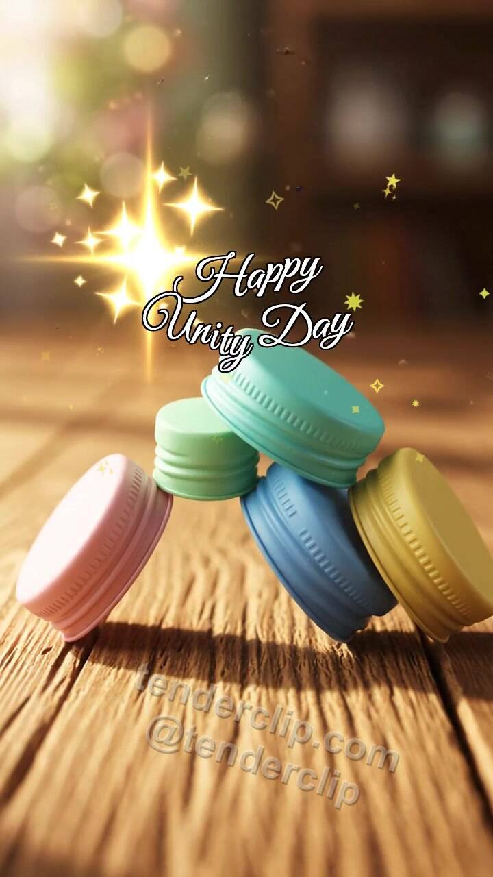 Animated greeting card about Happy Unity Day: Colorful Lids Build Arch