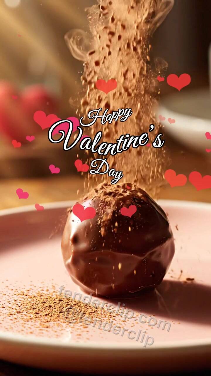 Animated greeting card about Happy Valentine’s Day: Truffle Catches Cocoa