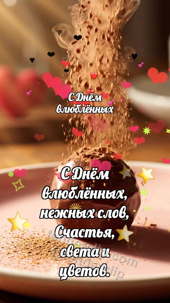 Анимационная открытка на тему С Днём влюблённых: Трюфель ловит какао