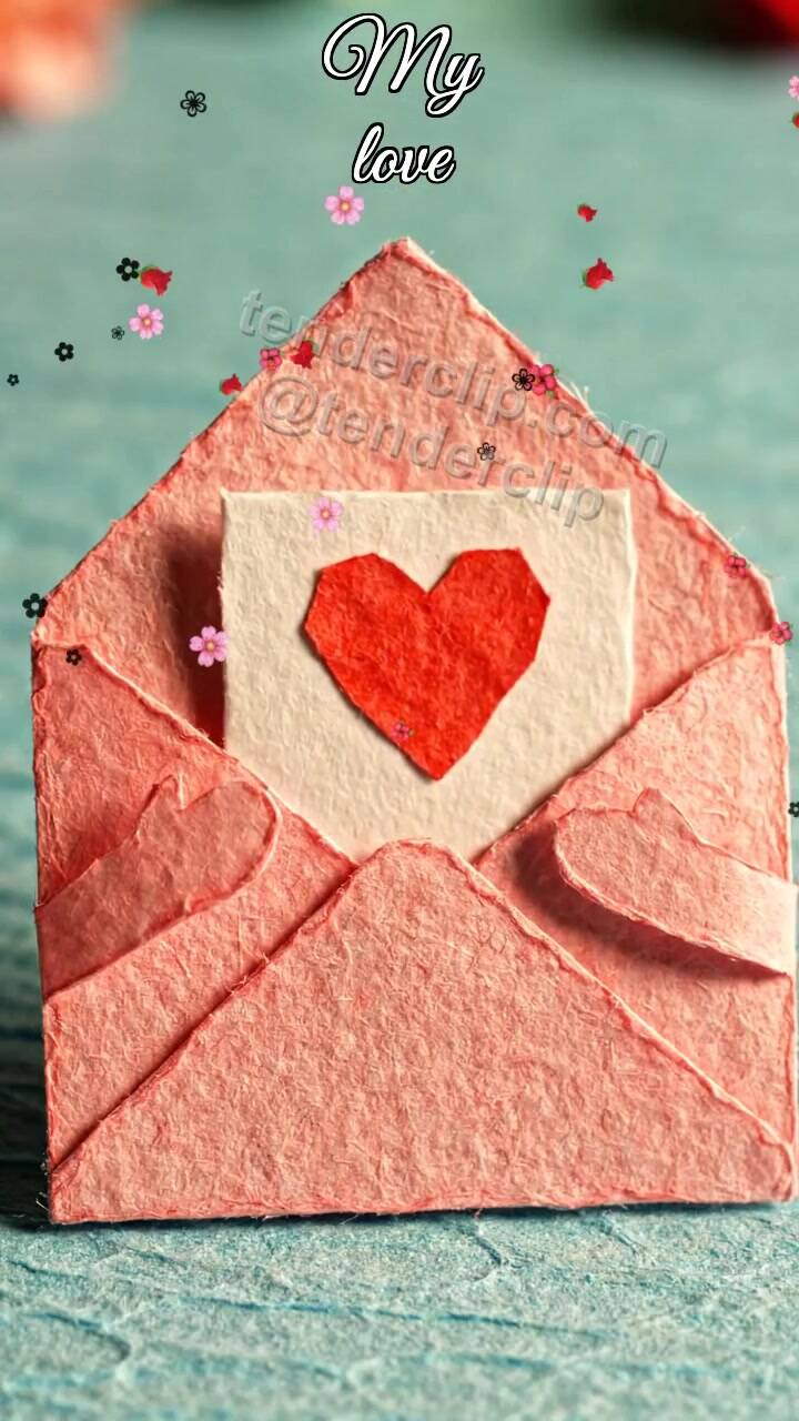 Animated greeting card about My love: envelope hugs a card