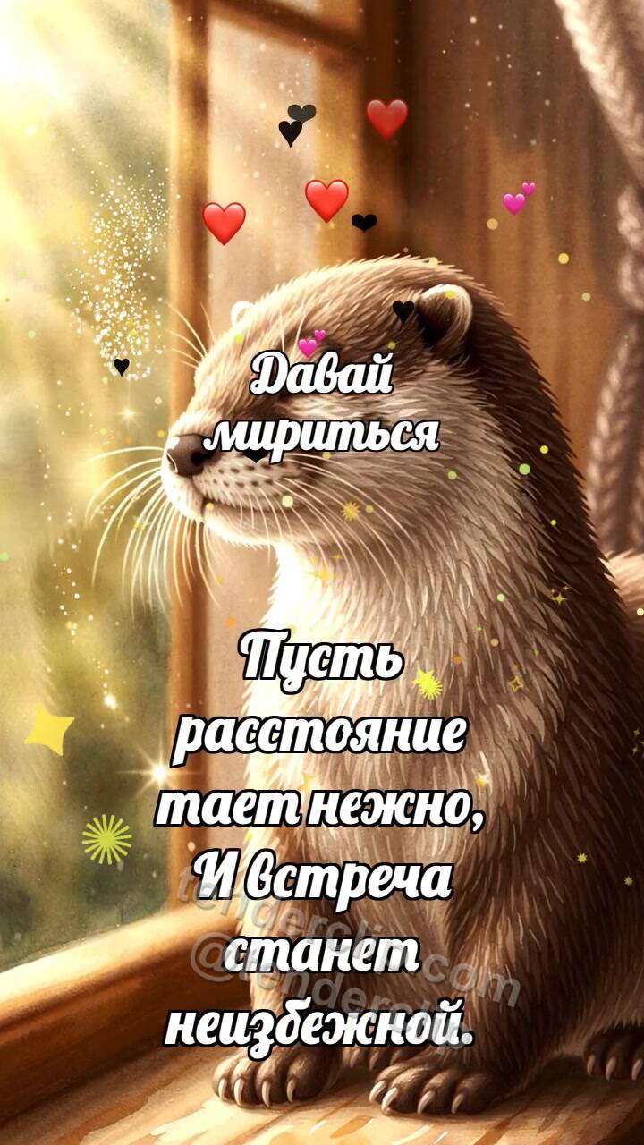 Анимационная открытка на тему Давай мириться: Выдра рядом у окна
