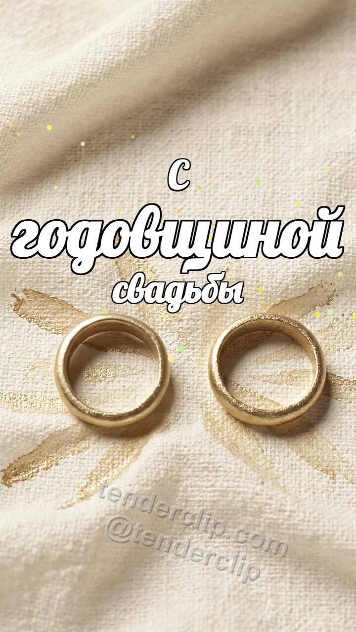 Анимационная открытка на тему С годовщиной свадьбы: два кольца мягко сходятся на ткани