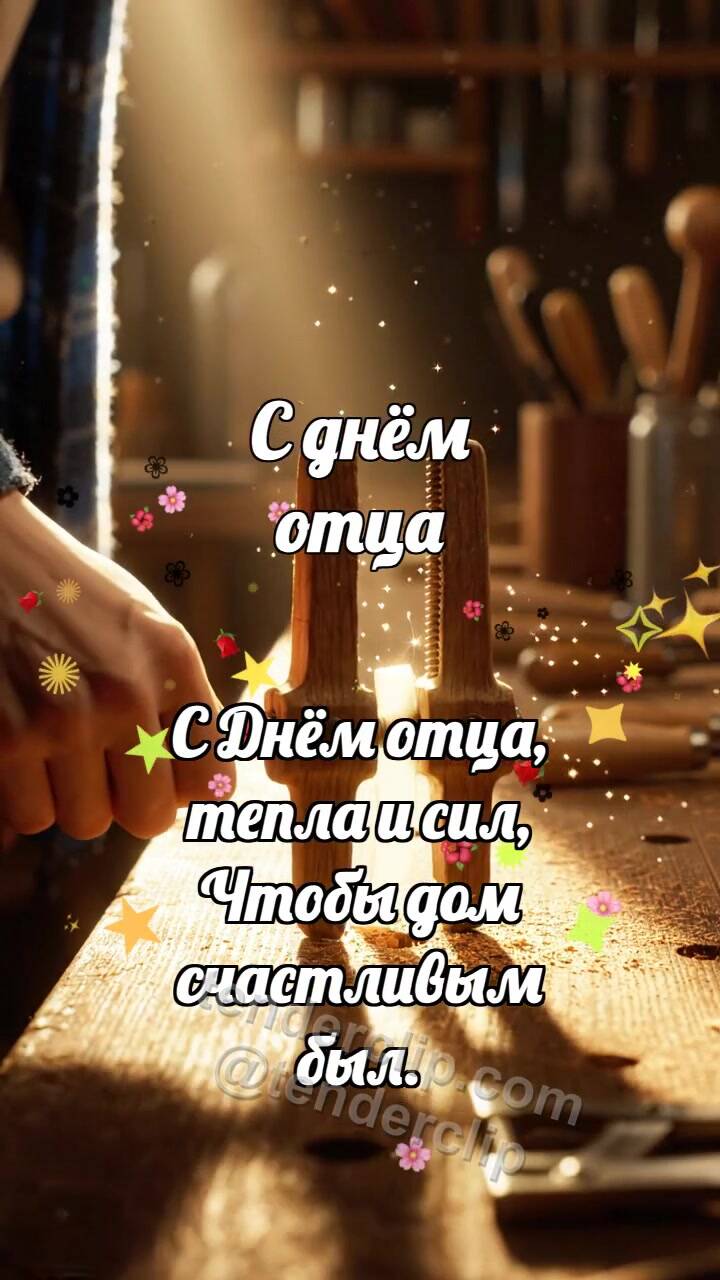 Анимационная открытка на тему С днём отца: Ручная струбцина держит луч