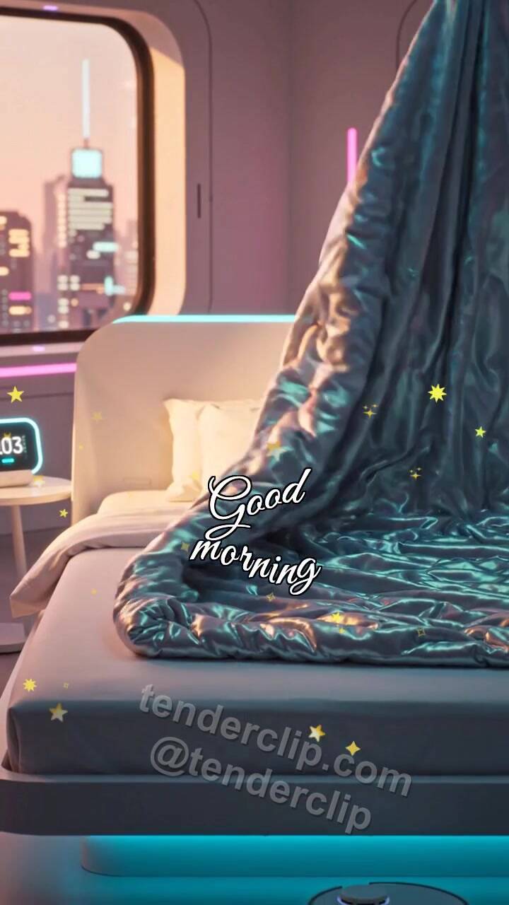 Animated greeting card about Good morning: a blanket folds itself