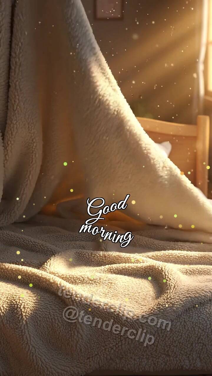Animated greeting card about Good morning: a blanket folds itself