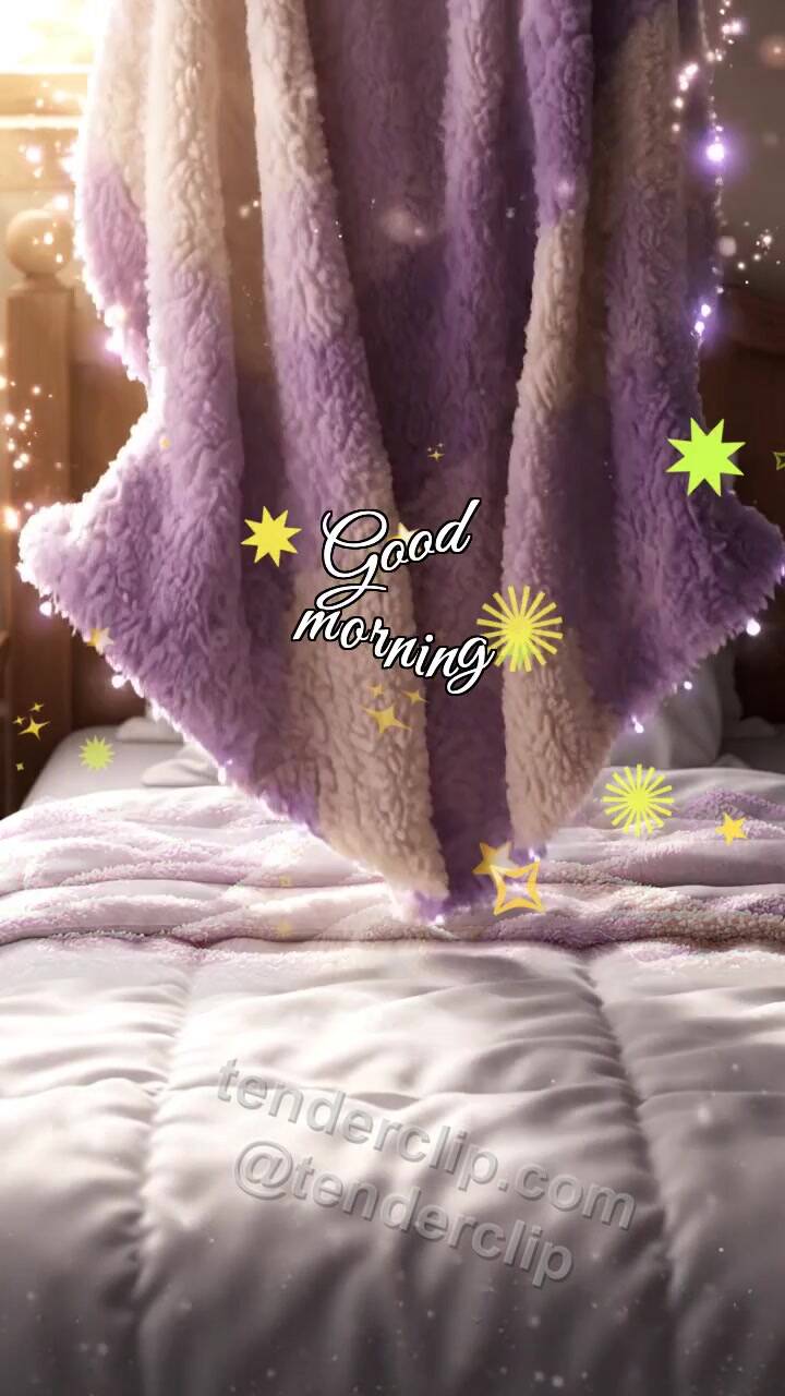 Animated greeting card about Good morning: a blanket folds itself
