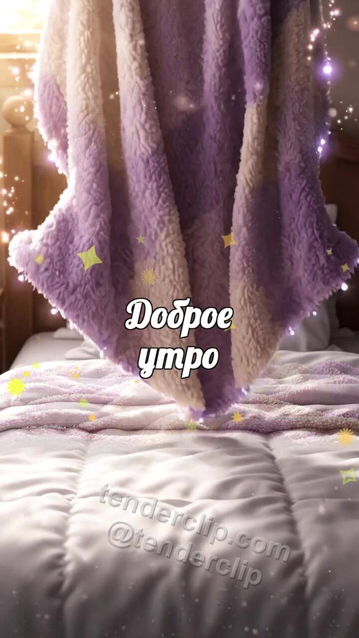 Анимационная открытка на тему Доброе утро: одеяло само складывается