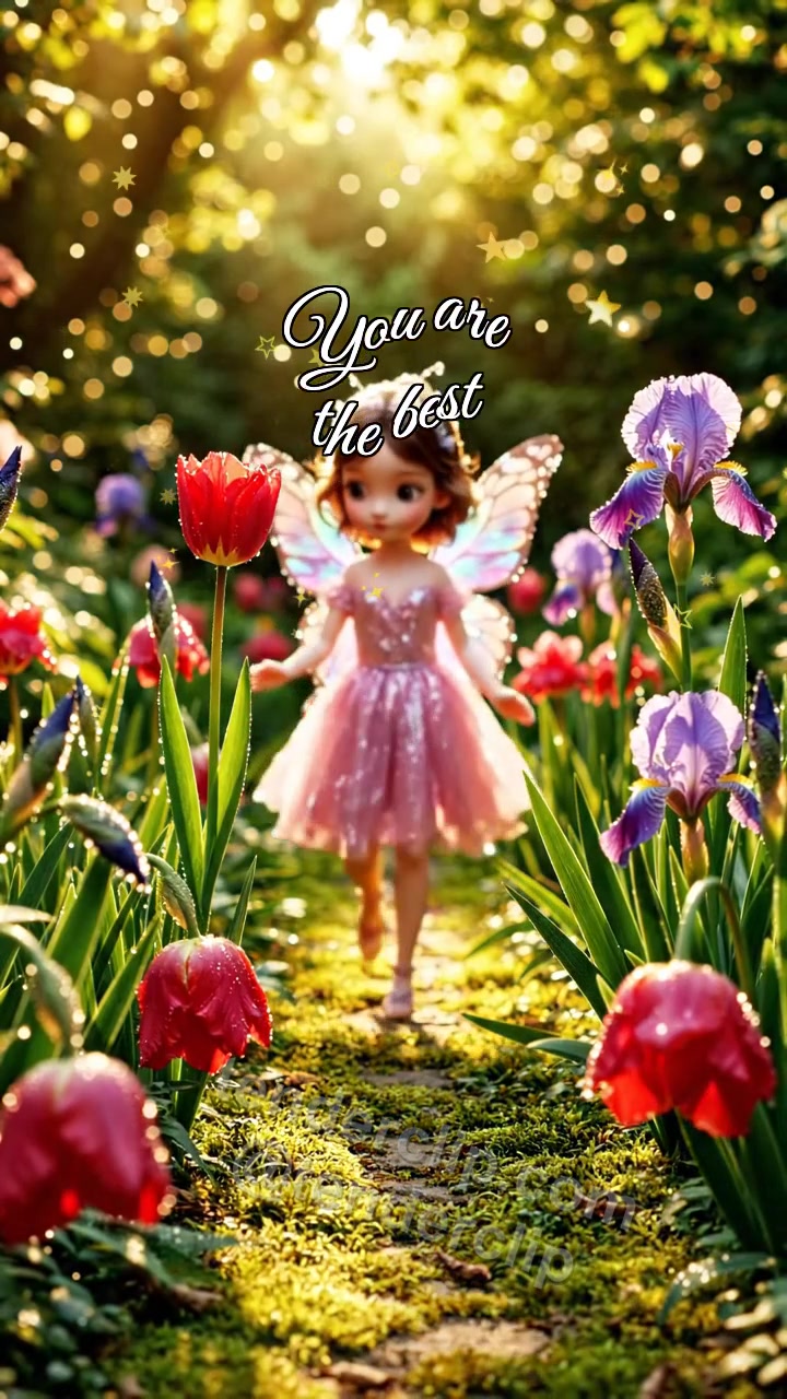 Animated greeting card about You are the best: flowers stand up for her