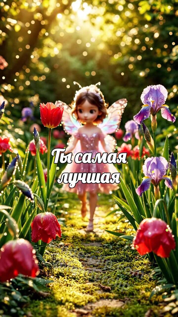 Анимационная открытка на тему Ты самая лучшая: цветы встают перед ней