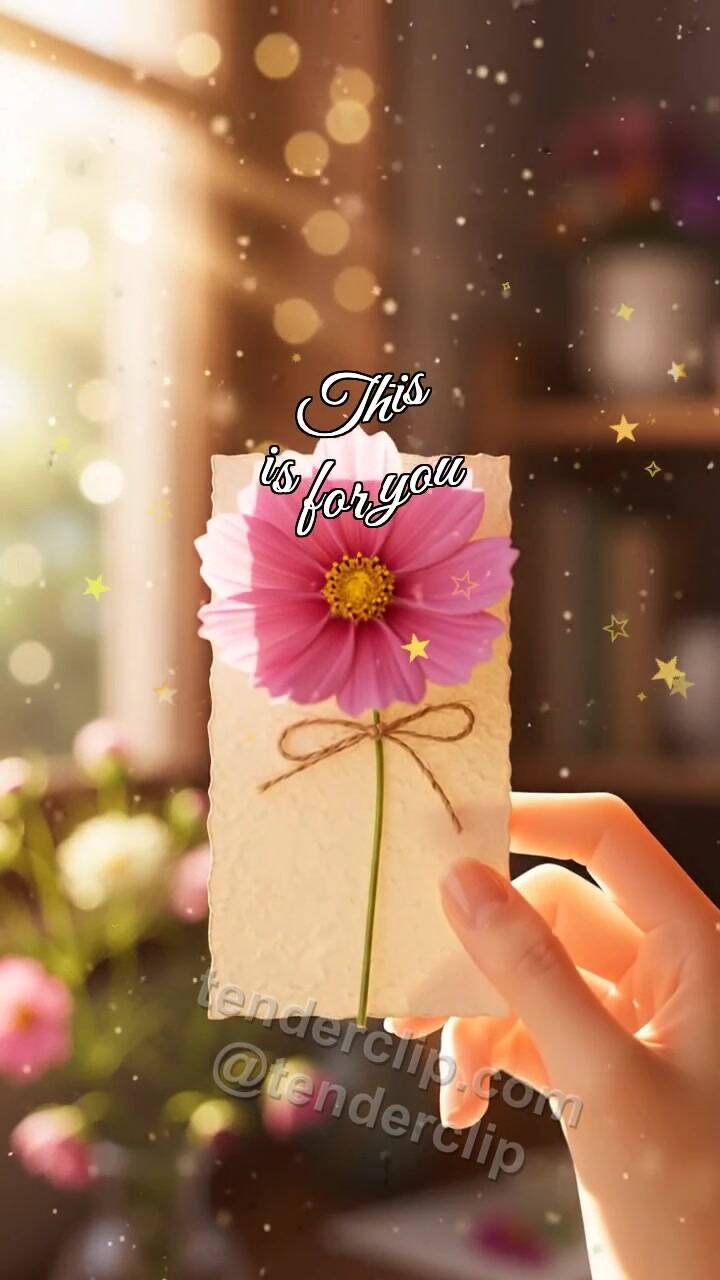 Animated greeting card about This is for you: flower card is offered