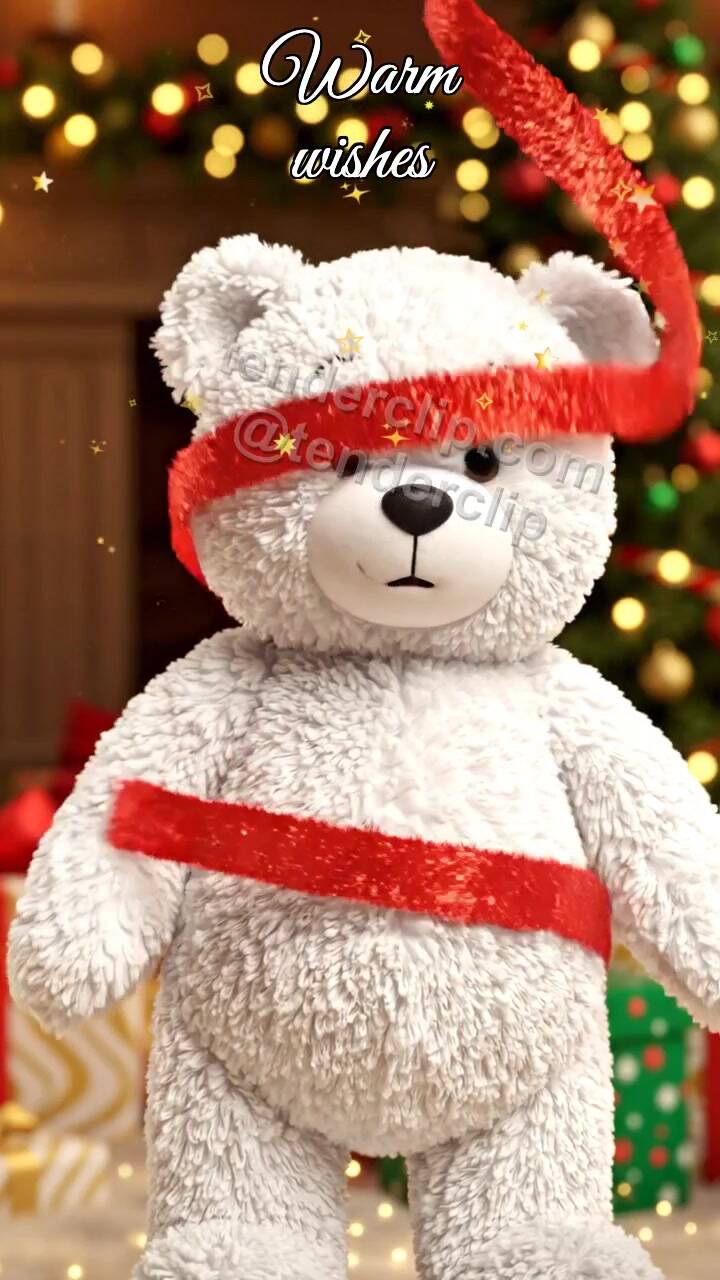 Animated greeting card about Warm wishes: Teddy Streamer
