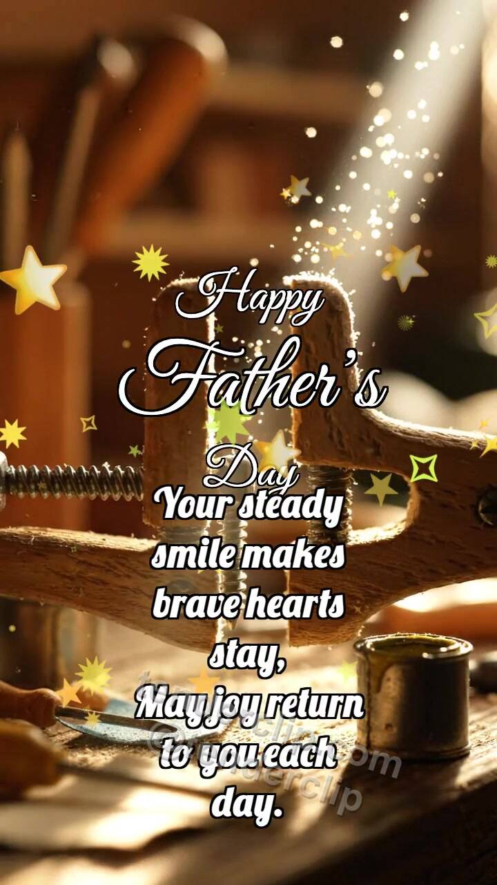Animated greeting card about Happy Father’s Day: Hand Clamp Holds Beam