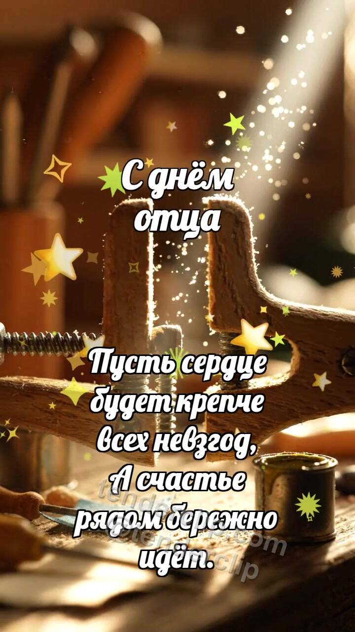 Анимационная открытка на тему С днём отца: Ручная струбцина держит луч