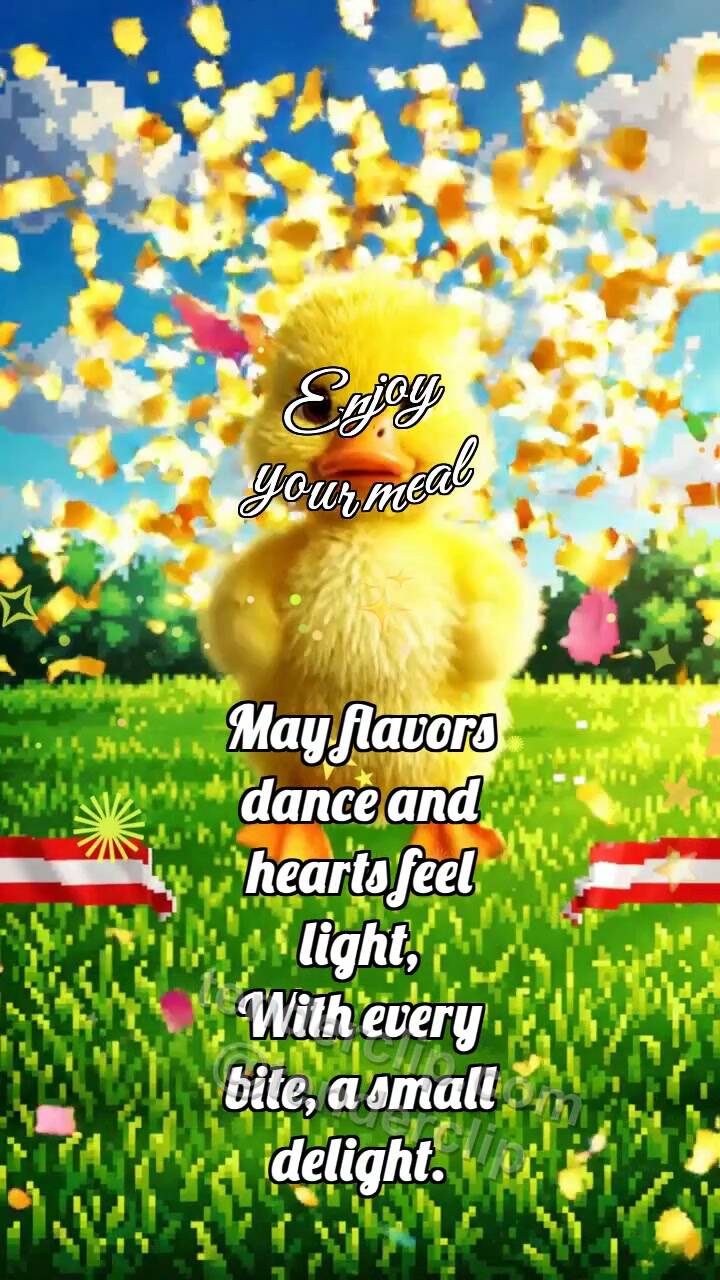 Animated greeting card about Enjoy your meal: Duckling Crosses Finish