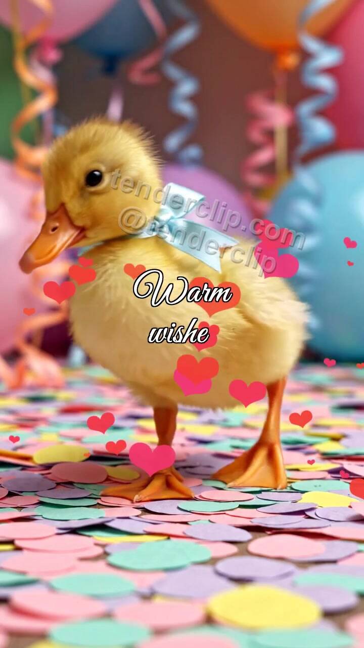 Animated greeting card about Warm wishes: Duckling Confetti