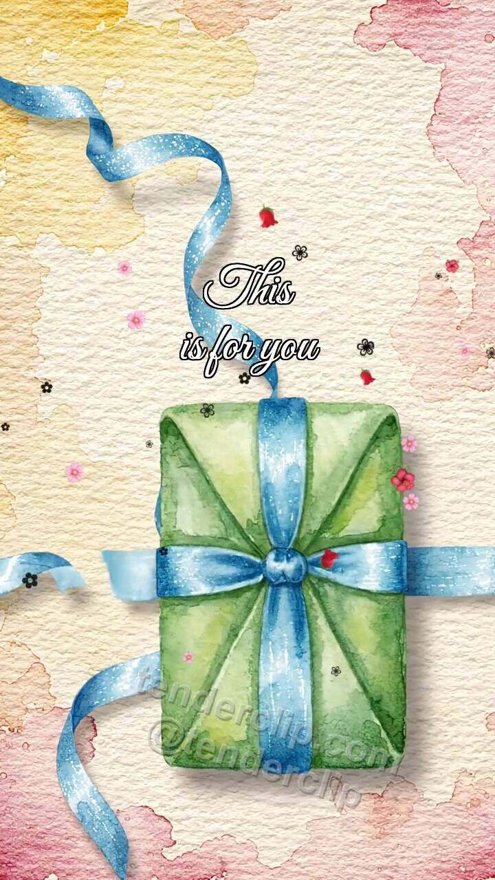 Animated greeting card about This is for you: ribbon leads to a small surprise