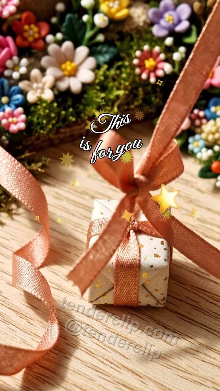 Animated greeting card about This is for you: ribbon leads to a small surprise