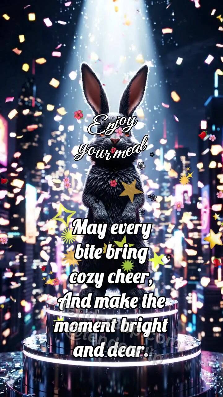 Animated greeting card about Enjoy your meal: Bunny On Top