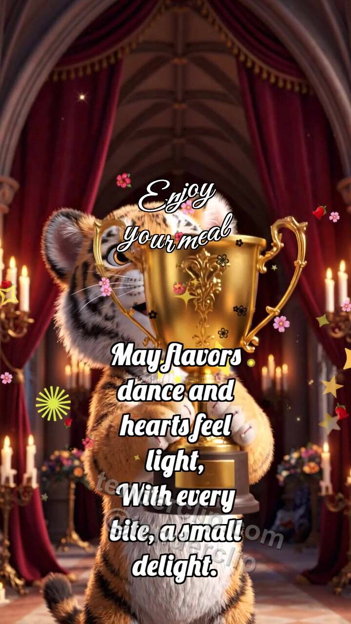 Animated greeting card about Enjoy your meal: Tiger Cub Gets Trophy