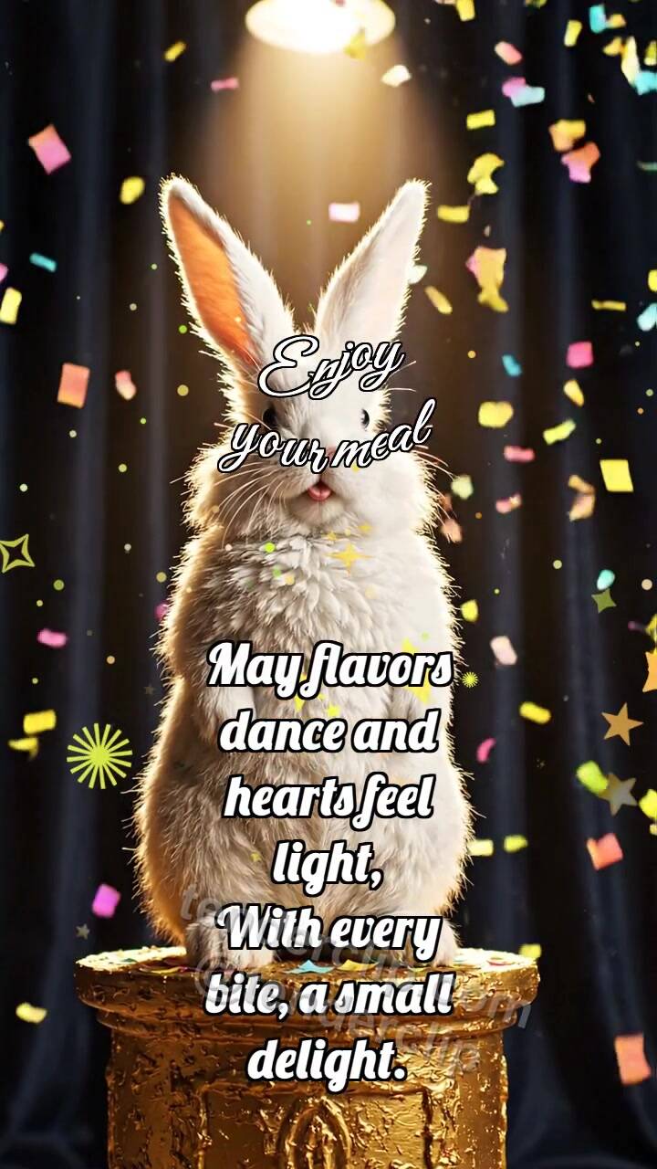 Animated greeting card about Enjoy your meal: Bunny On Top