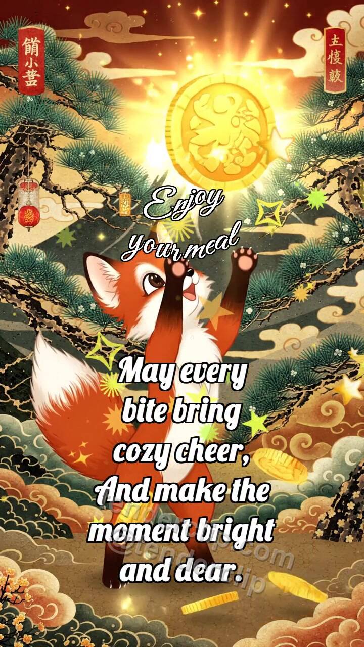 Animated greeting card about Enjoy your meal: Fox Cub Catches Luck
