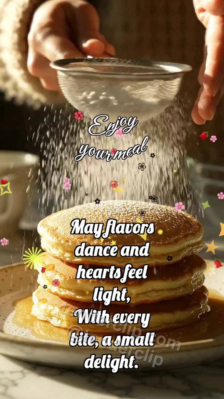 Animated greeting card about Enjoy your meal: Sieve Dusts Sugar