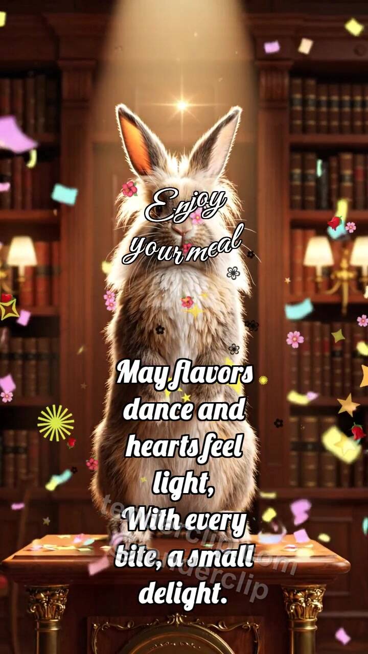 Animated greeting card about Enjoy your meal: Bunny On Top