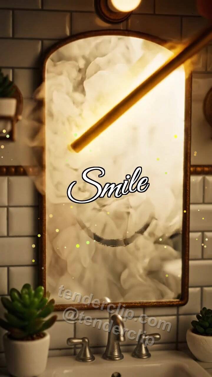 Animated greeting card about Smile: sunshine draws a smile on the mirror