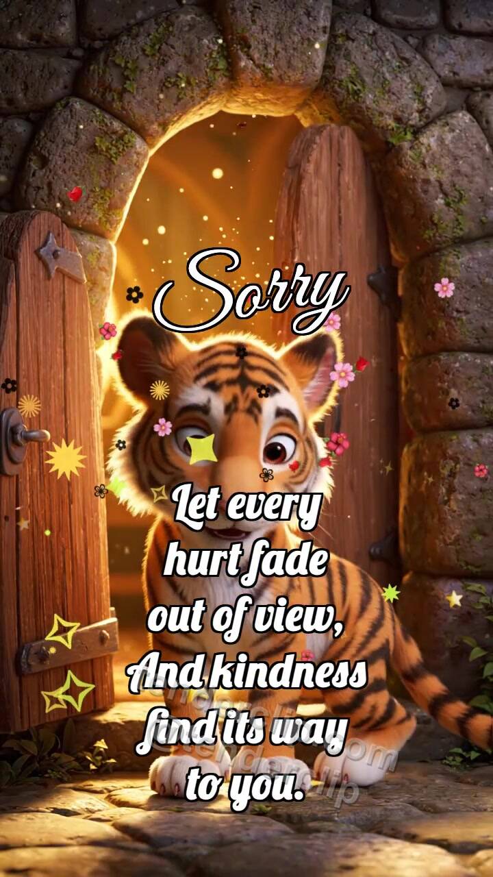Animated greeting card about Sorry: Tiger Cub Opens Warm Door