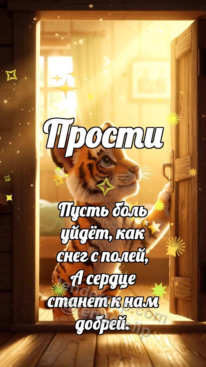 Анимационная открытка на тему Прости: Тигрёнок открывает дверь