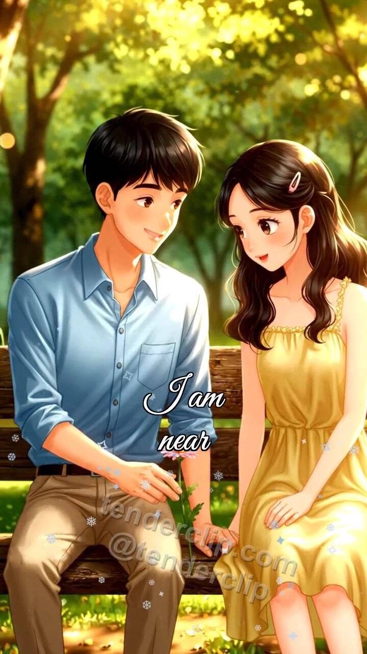 Animated greeting card about I am near: man and woman place a flower on a bench