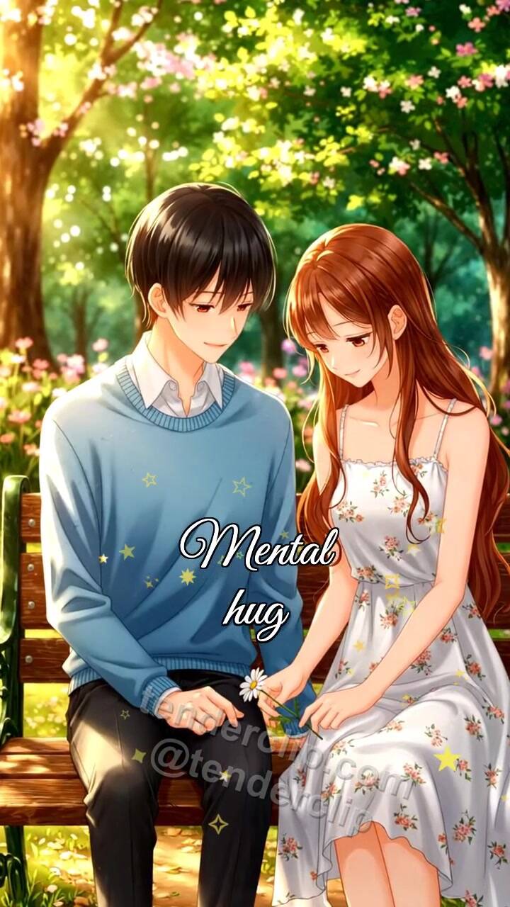 Animated greeting card about Mental hug: man and woman place a flower on a bench