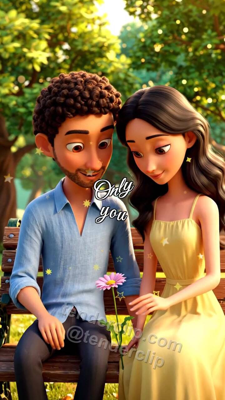 Animated greeting card about Only you: man and woman place a flower on a bench