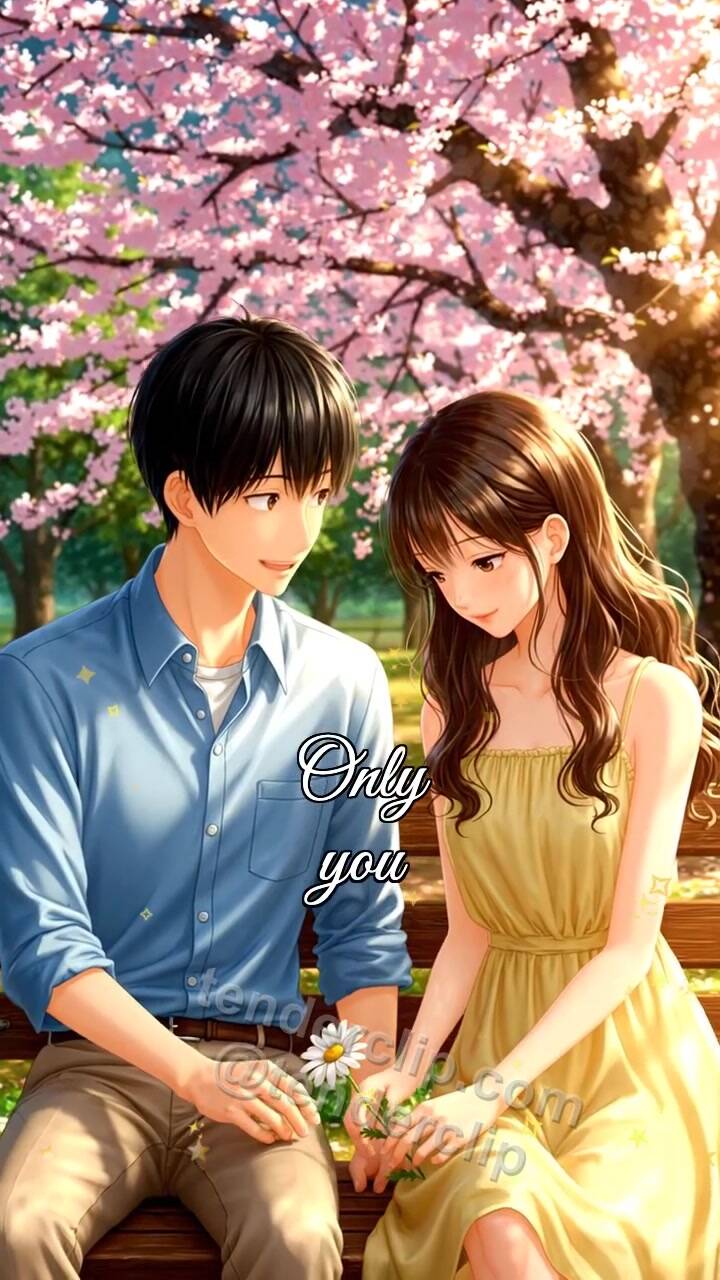 Animated greeting card about Only you: man and woman place a flower on a bench