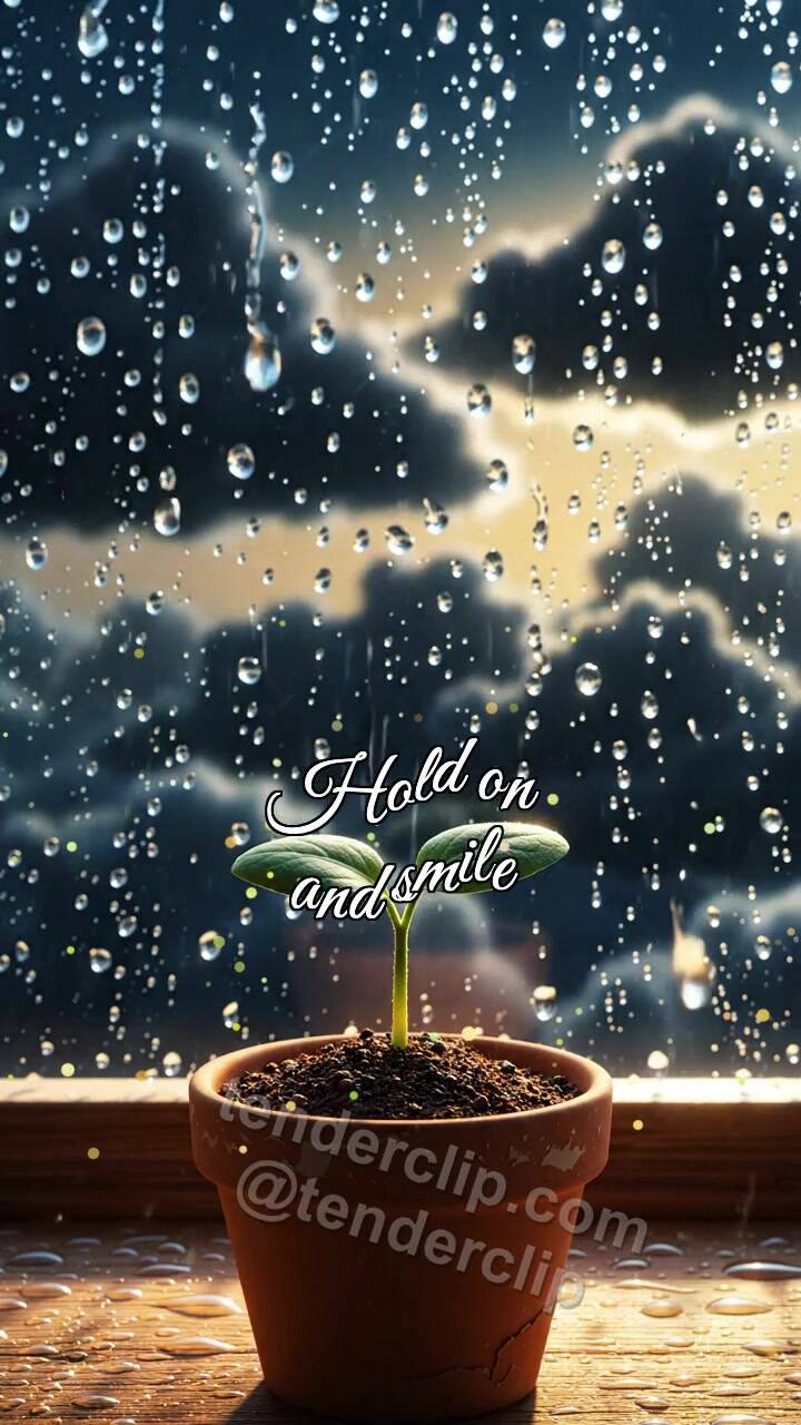 Animated greeting card about Hold on and smile: light breaks after rain
