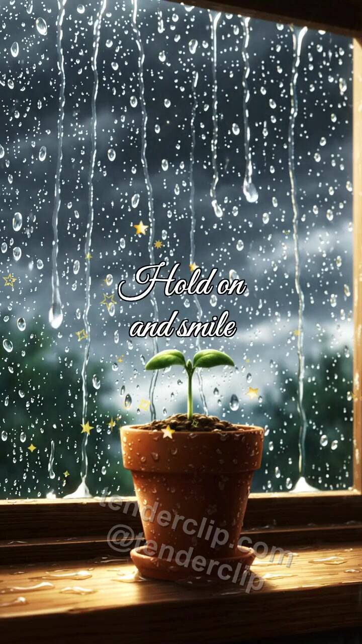 Animated greeting card about Hold on and smile: light breaks after rain