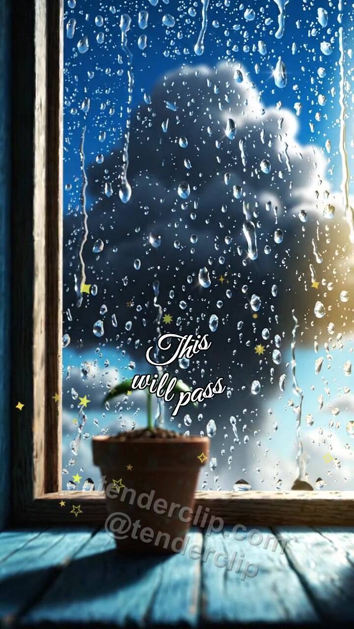 Animated greeting card about This will pass: light breaks after rain