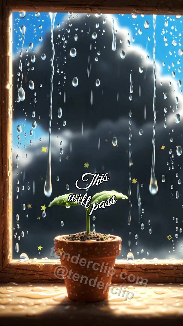 Animated greeting card about This will pass: light breaks after rain