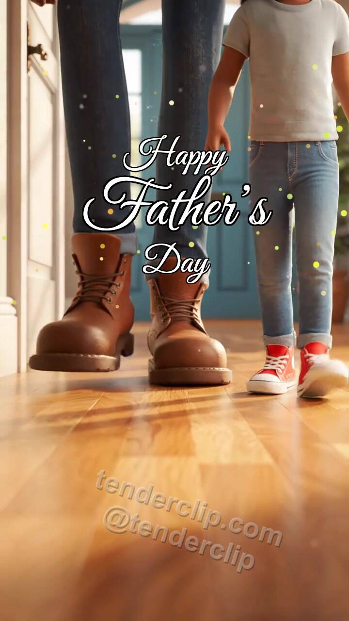 Animated greeting card about Happy Father’s Day: big boots and small steps