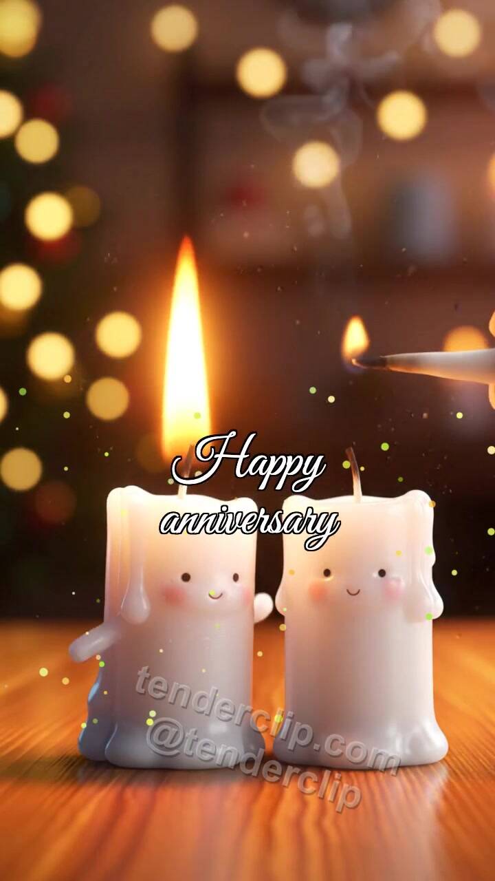 Animated greeting card about Happy anniversary: two candles light together