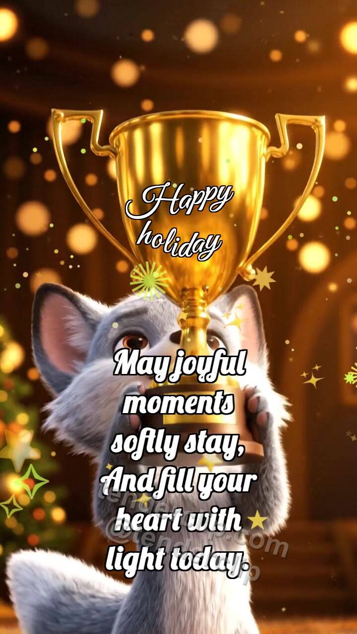 Animated greeting card about Happy holiday: Fox Cub Gets Trophy