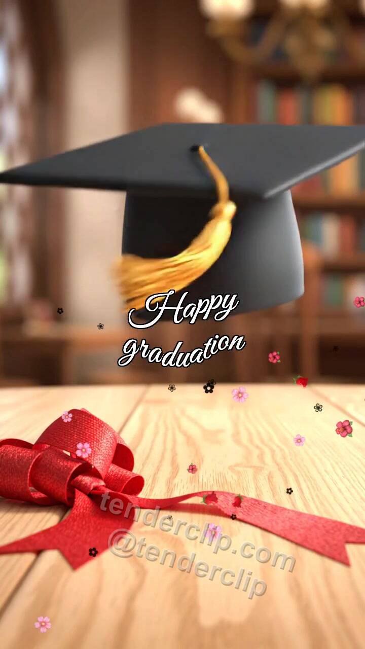 Animated greeting card about Happy graduation: graduation cap flies up