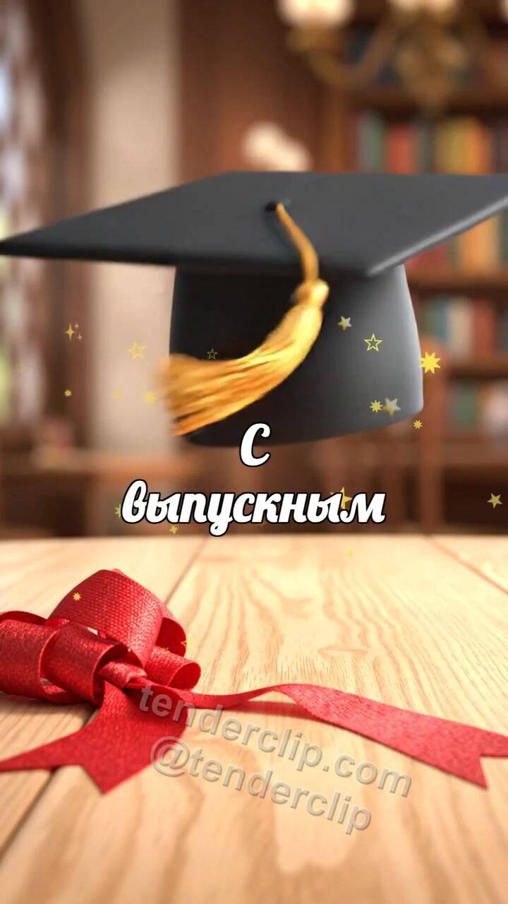 Анимационная открытка на тему С выпускным: шапочка выпускника летит вверх