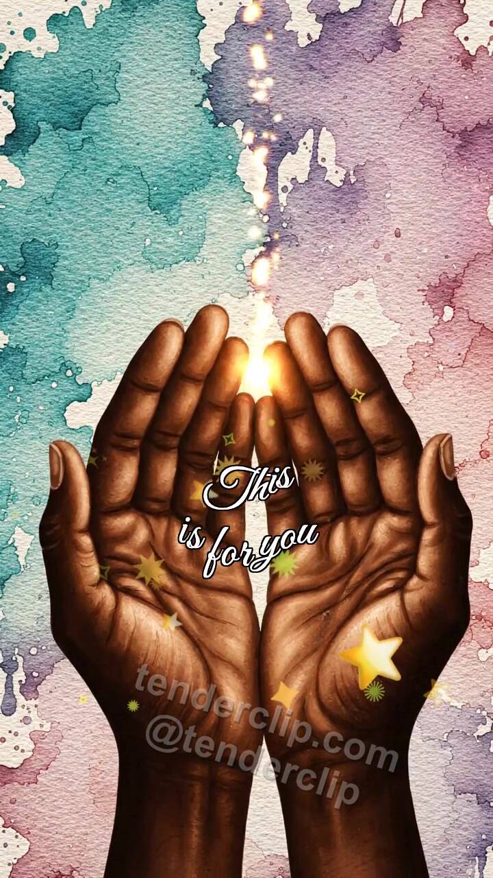 Animated greeting card about This is for you: two palms receive a small light