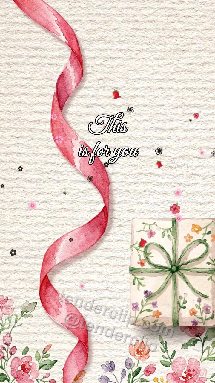 Animated greeting card about This is for you: ribbon leads to a small surprise