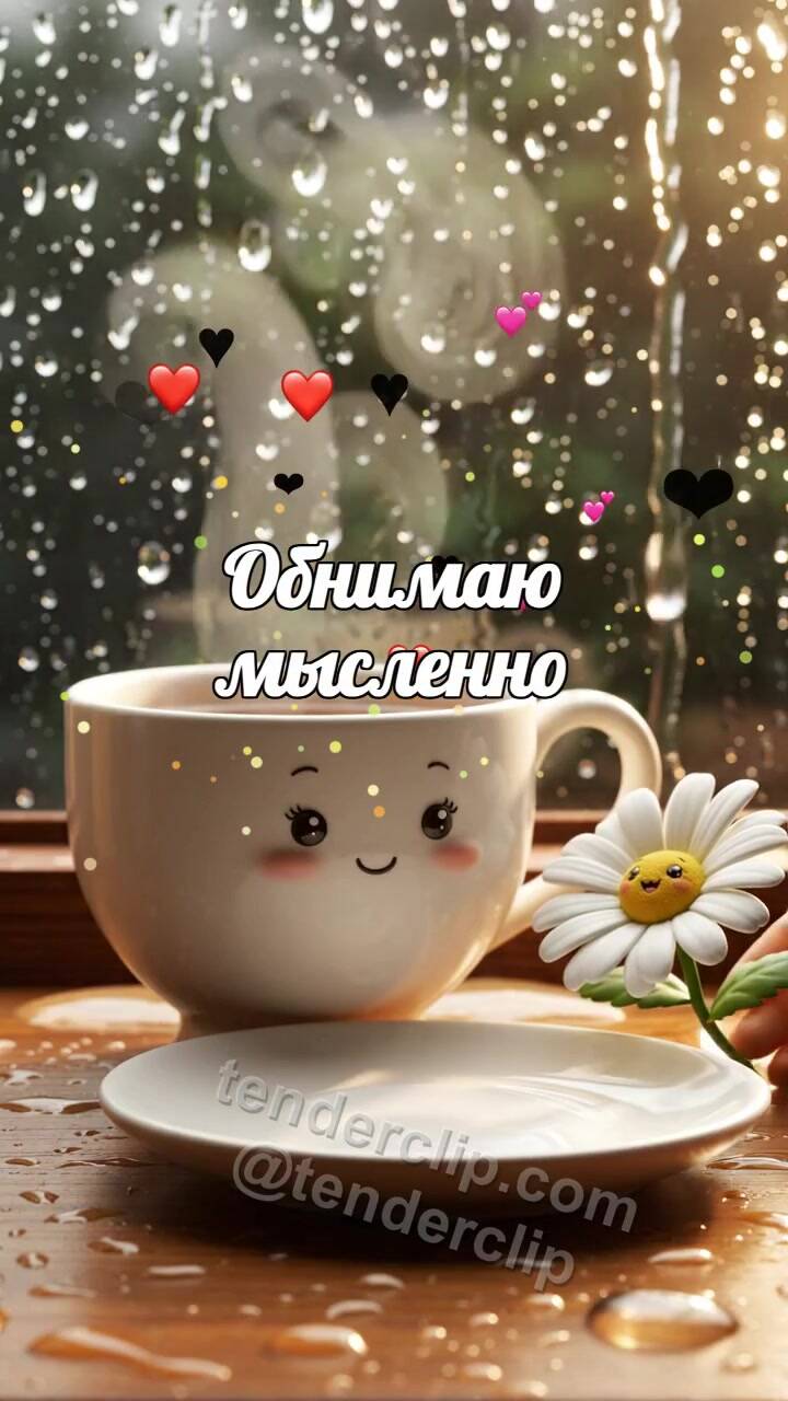 Анимационная открытка на тему Обнимаю мысленно: одна чашка ждёт вторую