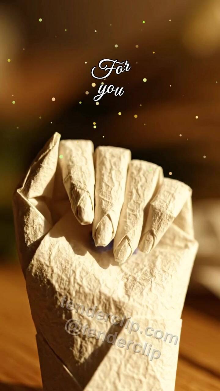 Animated greeting card about For you: paper hand offers flower