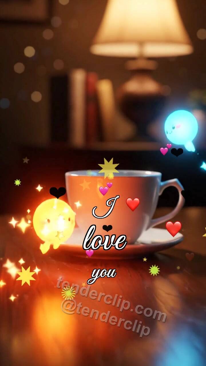 Animated greeting card about I love you: two little lights find each other